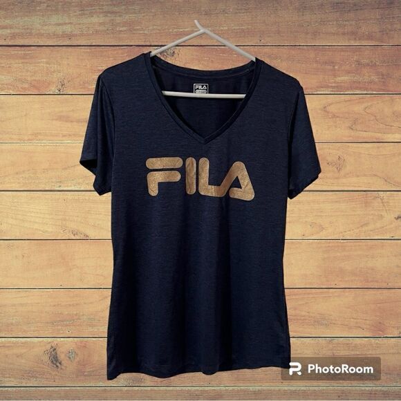 Fila Womens Top   Blue With Gold Lettering   Size L   GUC - Picture 1 of 4